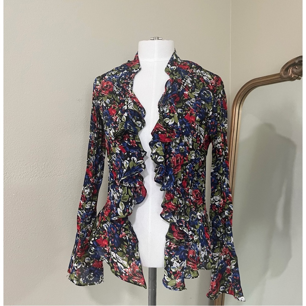 Vintage Y2K Sunny Leigh Petite (PP) Floral Bell Sleeve Long Sleeve Shirt